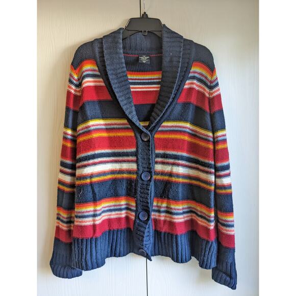 Vtg Faded Glory Women's Multicolored Striped Acrylic Button Front Cardigan Sz XL - Picture 1 of 4